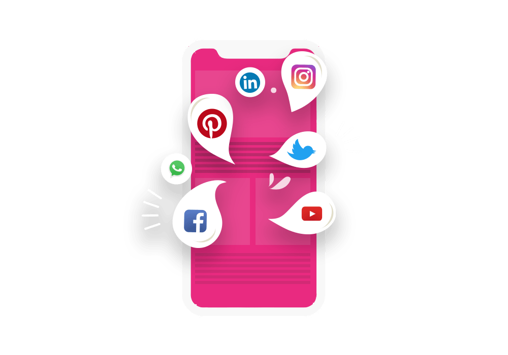 Phone with social media marketing logos