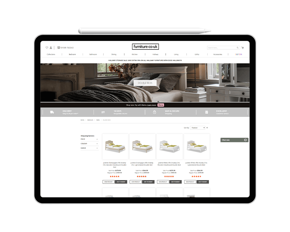 Screenshot of the Furniture.co.uk website, built on Magento